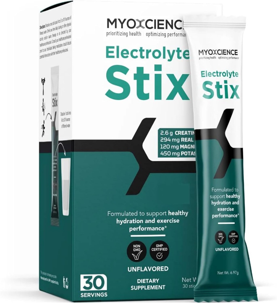 MYOXCIENCE Electrolyte STIX | Egzersiz ve Kas Geliştirmeden Kurtarma (Unflavored) (Stix 30 ct)