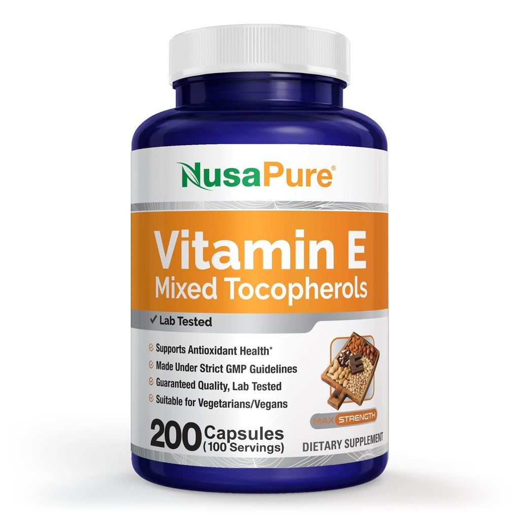 NusaPure Vitamin E 1000 IU 200 Tablet (Non-GMO, Gluten-Free) - Karma Tocopherols