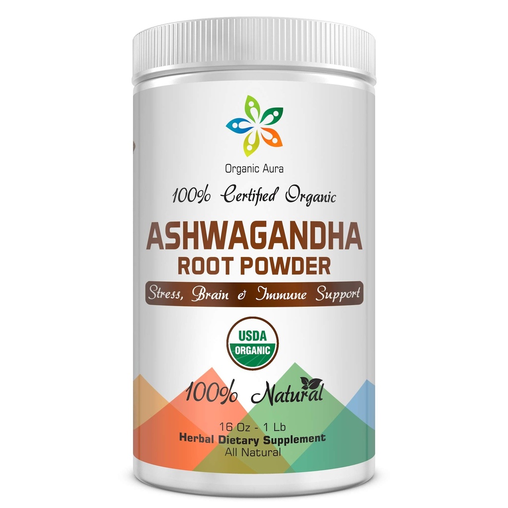 Certified Organic Ashwagandha Root Powder 16Oz -1Lb. Natural Stress, Brain and Immune Support. Enhances Overall Health. Raw Superfood. 100% Natural Herbal