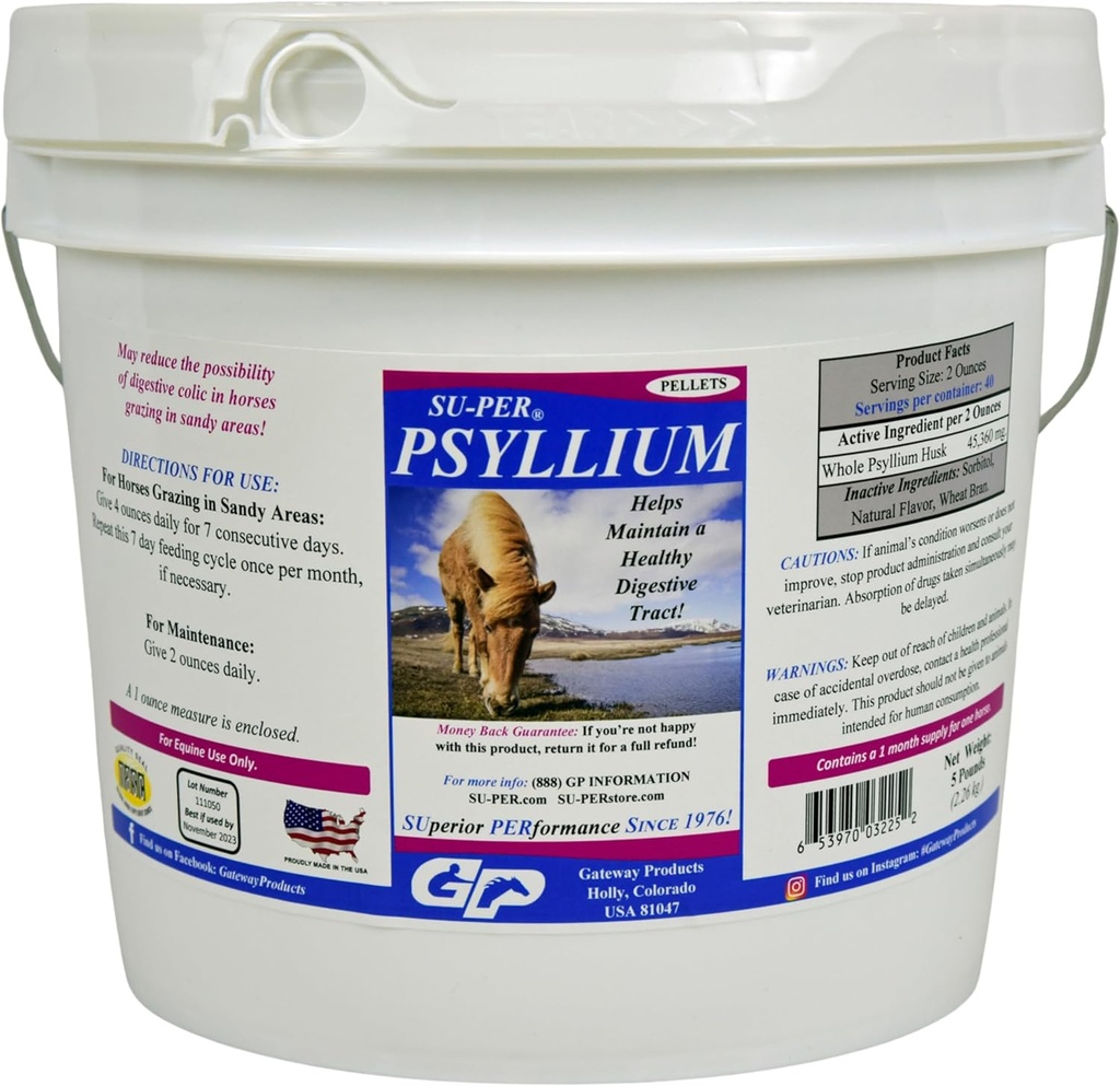 SU-PER Psyllium Pellets Equine Supplement - Atlarda Sağlıklı Digestive Tract - Sand & Dirt in Intestinal Tract - 5 Pound, 1 Ay Supply