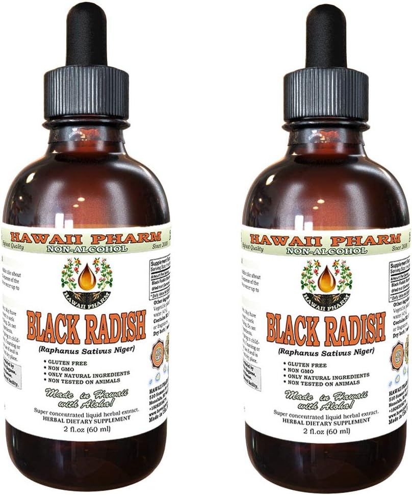 Hawaii Pharm Black Radish Alkol-Free Liquid Extract, Black Radish (Raphanus Sativus Niger) kuru Kök Glycerite Natural Herbal Supplement 2x2 oz