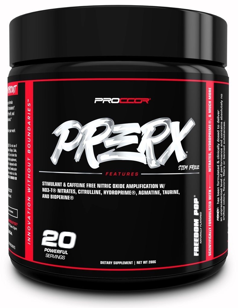 PreRx Caffeine Free Version - Fully Clinically Dosed, Scientifically Formulated Performance Pre Workout with Nitrates, Naturally Flavored - 20 Servings (Freedom Pop)