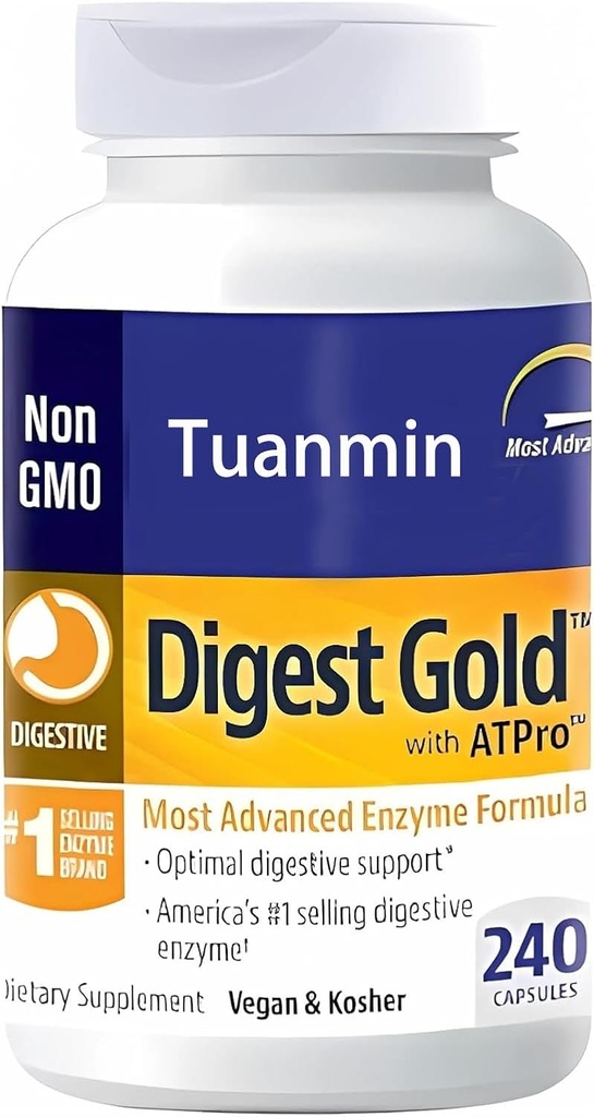 Digest Gold + ATPro Enzyme Supplement - Digestive Health için maksimum Güç Formülü - Büyük Mealların Digestion of Large Meals, Helps Reduce Bloating & Gas, 240 Capsules