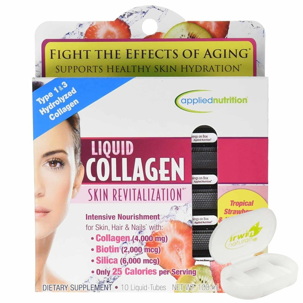 Lumintrail Liquid Collagen Skin Revitalization Dietary Supplements 10 Liquid Tubes with Pill Case