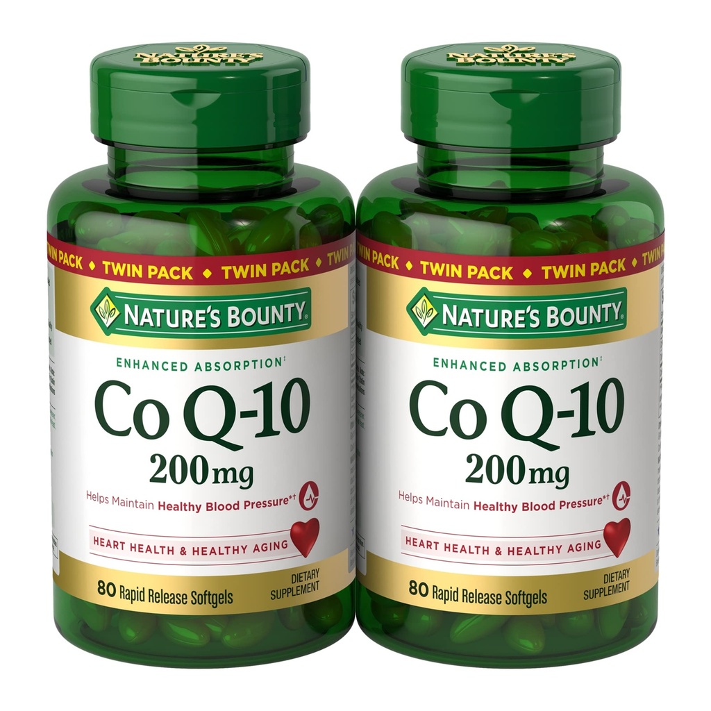 Nature's Bounty CoQ10 200 mg Softgels, Heart Health & Cellular Energy Support, Twin Pack, 160 Hızlı Yayın Softgels