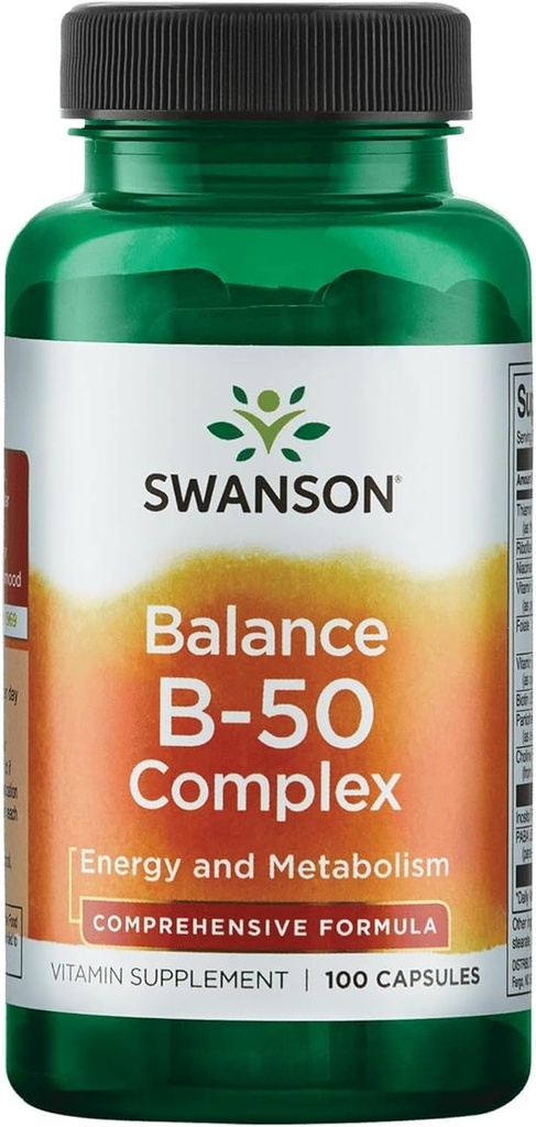 Swanson B-50 Kompleksi - Enerji ve Metabolism Desteğini Geliştirmek - Kalp Sağlığı, Memory & Support - (100 Capsules)
