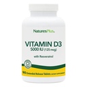 Natures Plus Vitamin D3, Genişletilmiş Yayın - 90 Vegan Tabletler - 5000 IU + 25 mg Trans-Resveratrol - Heart & Bone Health, Immune System Support, Anti-Aging - Gluten Free - 90 Hizmetler