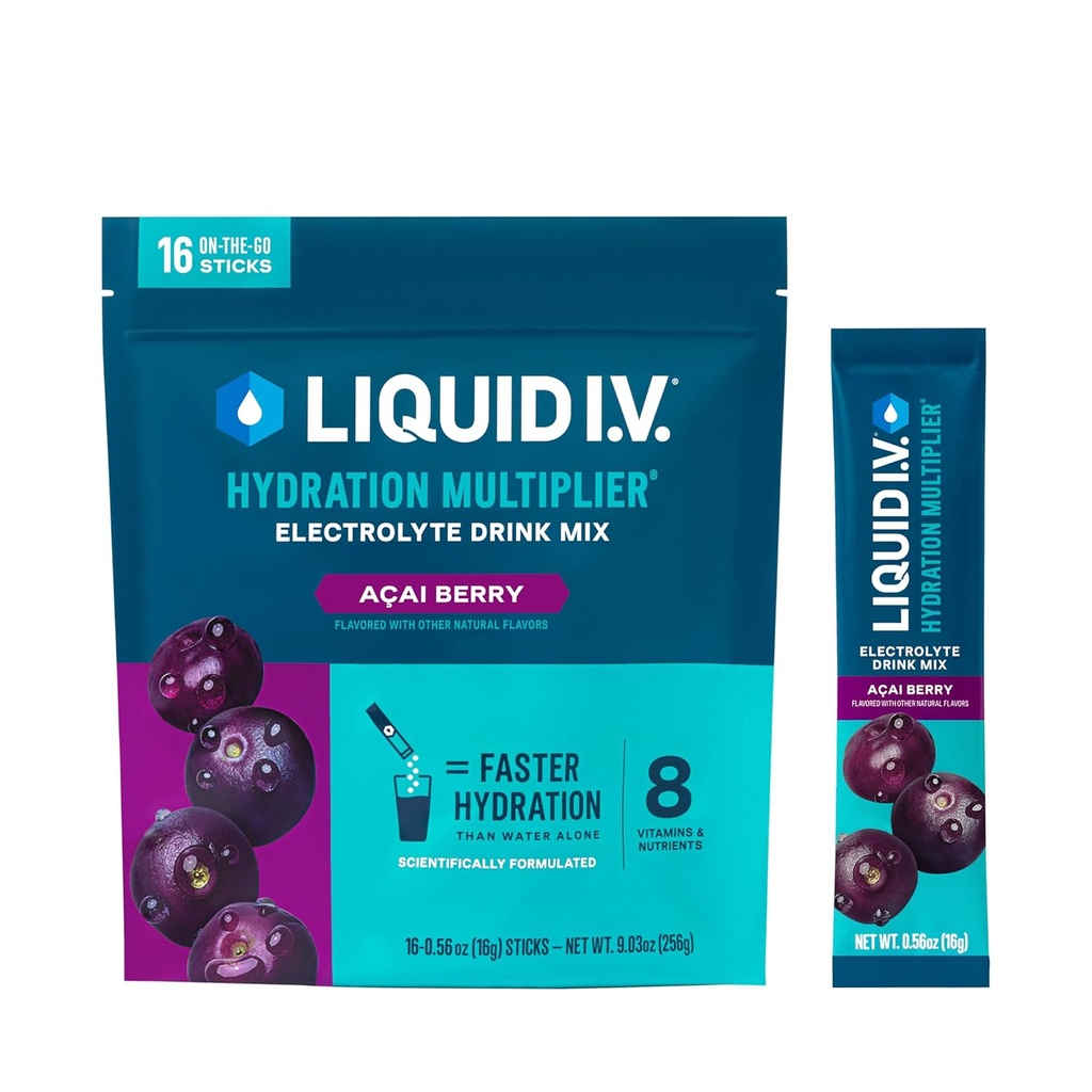 Sıvı I.V.® Hydration Multiplier® - Açaí Berry - Hydration Toz Packets | Electrolyte Toz I.V.® Hydration Multiplier® - Açaí Berry - Hydration Toz Paketi | Single-Serving Sticks | Non-GMO | 16 Servisler (Brook
