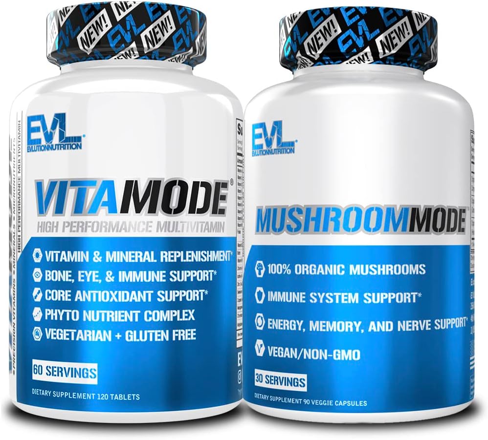 Evlution Men's Multivitamin and Mushroom Kompleks Supplements Nutrition Daily Multivitamin with Essential Minerals and Phytonutrient Kompleks Plus Nootropic Lions Mane Mushroom Supplement Capsules