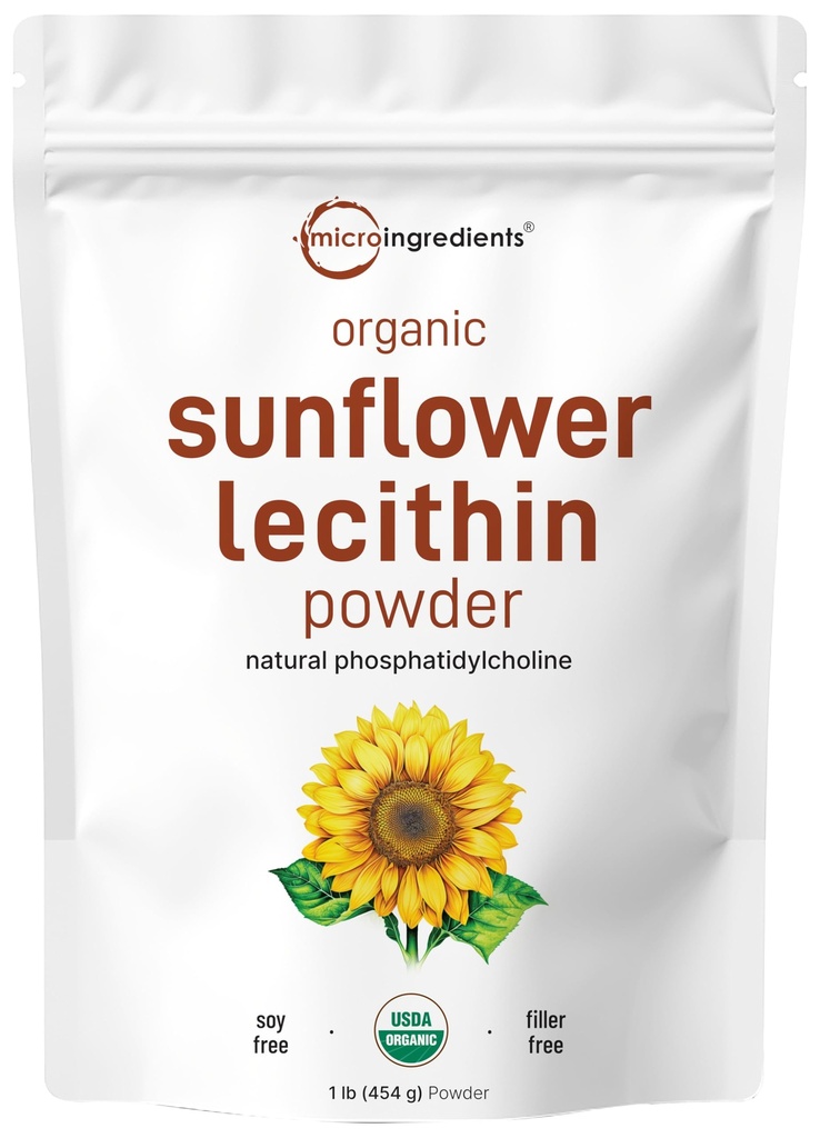 Mikro Malzemeler Organik Sunflower Lecithin Toz, 1 Pound, Sürdürülebilir Çiftçi, Soğuk Baskı, Phosphatidyl Choline ve Protein, Liposomal Vitamin C, Lactation Supplement, Non-GMO
