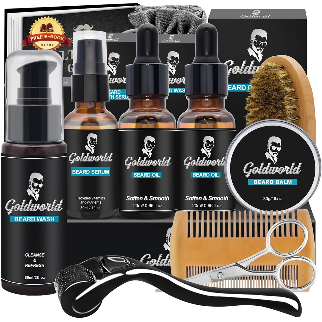 Ayıd Kit,Beard Grooming Kit w/Beard Wash/Sky,2 Packs Beard Oil,Beard Balm,Beard Wash,Brush,Comb,Scisor,Storage Bag,E-Book,Beard Care &Trimming Kit