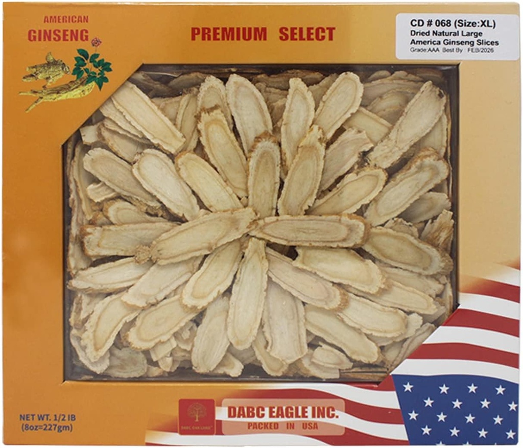American Ginseng Slices from Wisconsin, American Wisconsin Ginseng Slices Root for Tea, Energy for Men Women Mental Health Boosts Immunity, Gluten Free, Long Strip 1 Box of 8 Ounces