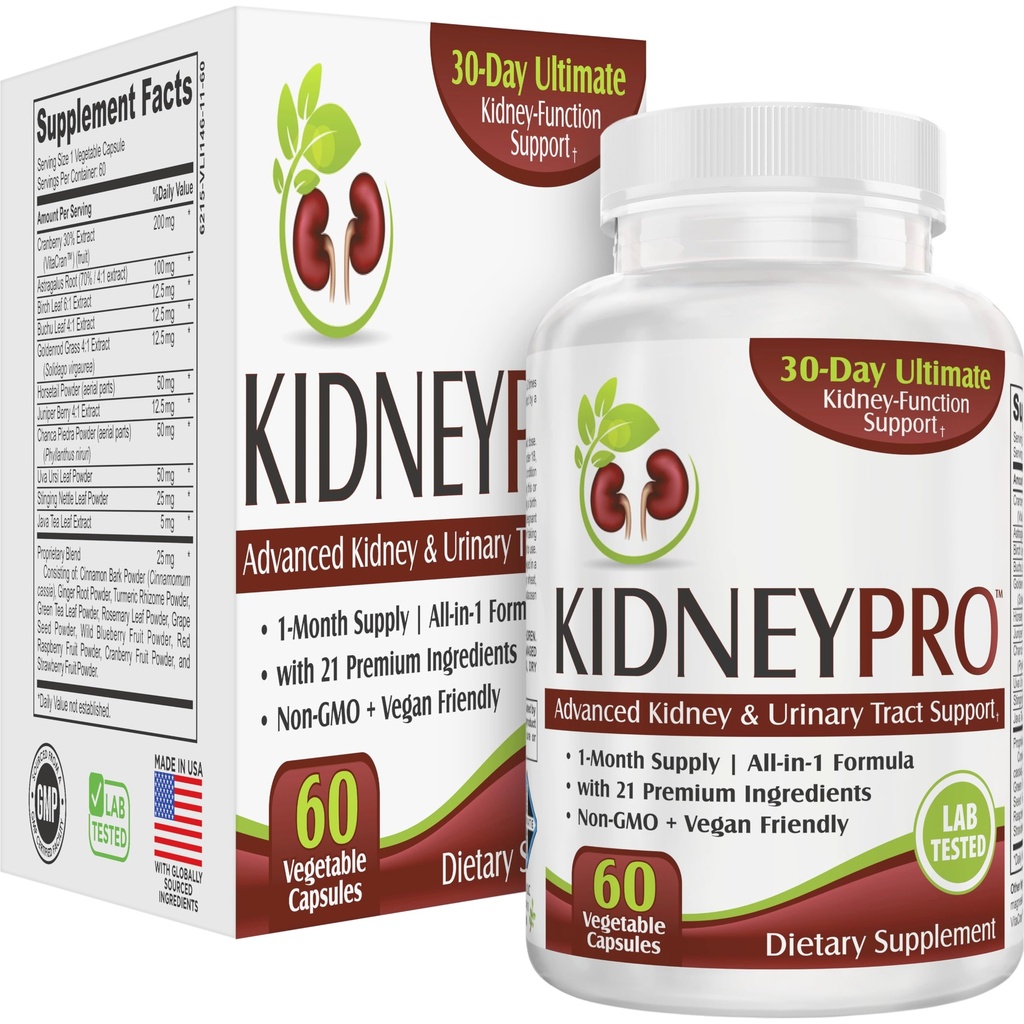 Kidney-PRO 21 Kidney Health Supplements | All-in-1 Formula | Kidneys & Urinary Tract Supplement | Daily Cleanse & Detox Support | 1Month Supply | 60 Capsules