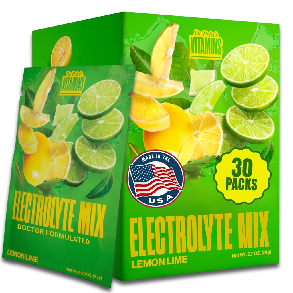 Dr. Price’s Electrolytes Powder Packets – Lemon Lime, 30 Packs | Sugar Free Electrolytes | Hydration Drink Mix, 72+ Trace Minerals, Manganese | Keto Electrolytes, Vegan, Doctor-Formulated, Made in USA