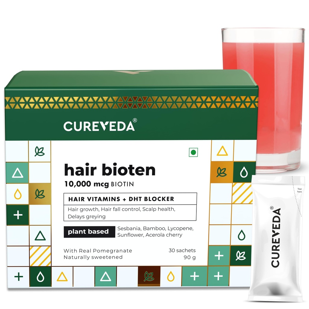 Cureveda Curveda Grow Plantive Biotin 10000 Mcg Toz Supplement for Unisex, Faydaları Sağlıklı Scalp ve Saç Büyümesi, Hiçbir Eklenmedi Sugar, Natural Pomegranate Flavour 150 g ( Grow-1-1