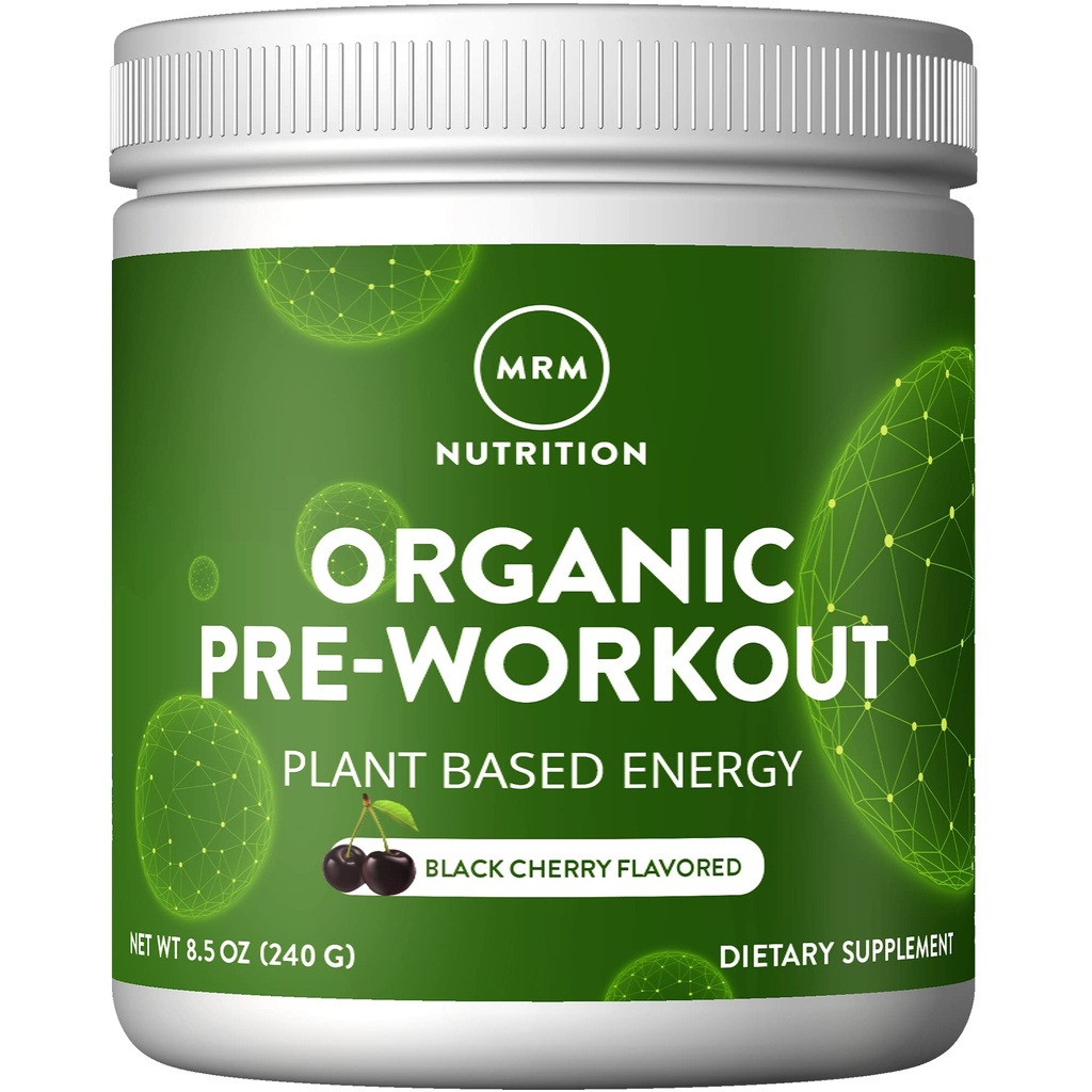 MRM Beslenme Organik Pre-Workout Toz - Kadınlar ve Erkekler, 150 mg Doğal Caffeine & Adaptogens, Pure Energy, Focus & Blood Flow, Vegan, sertifikalı Organik, Non-GMO - 20 Hizmet, Black Cherry Flavor