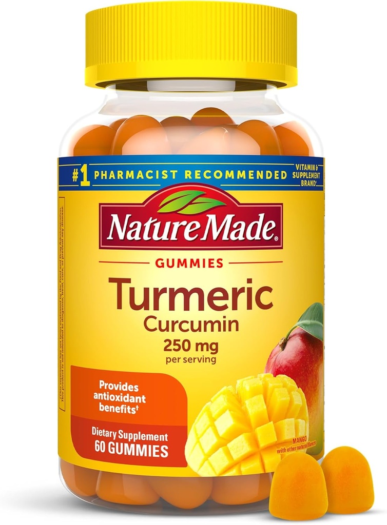Doğa Made Turmeric Curcumin 250 mg Per Servis, Antioksi Desteği için Diyetsel Tamam, 60 Gummies, 30 Day Supply