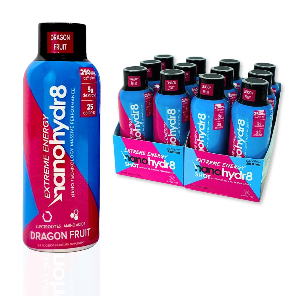 Nanohydr8 Enerji Hızlı Hydration ve Electrolyte Recovery için Nanoteknoloji ile İçilir, 4 Ounce Shooter, Dragon Fruit Extreme 12 Pack