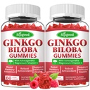 2 Pack Ginkgo Biloba Gummies with Panax Ginseng and Magnezyum, Ginkgo Biloba Supplements for Focus, Memory, and Brain Health for Yetişkinler & Kids, Vegan Raspberry Flavor Gummies, 120 Count