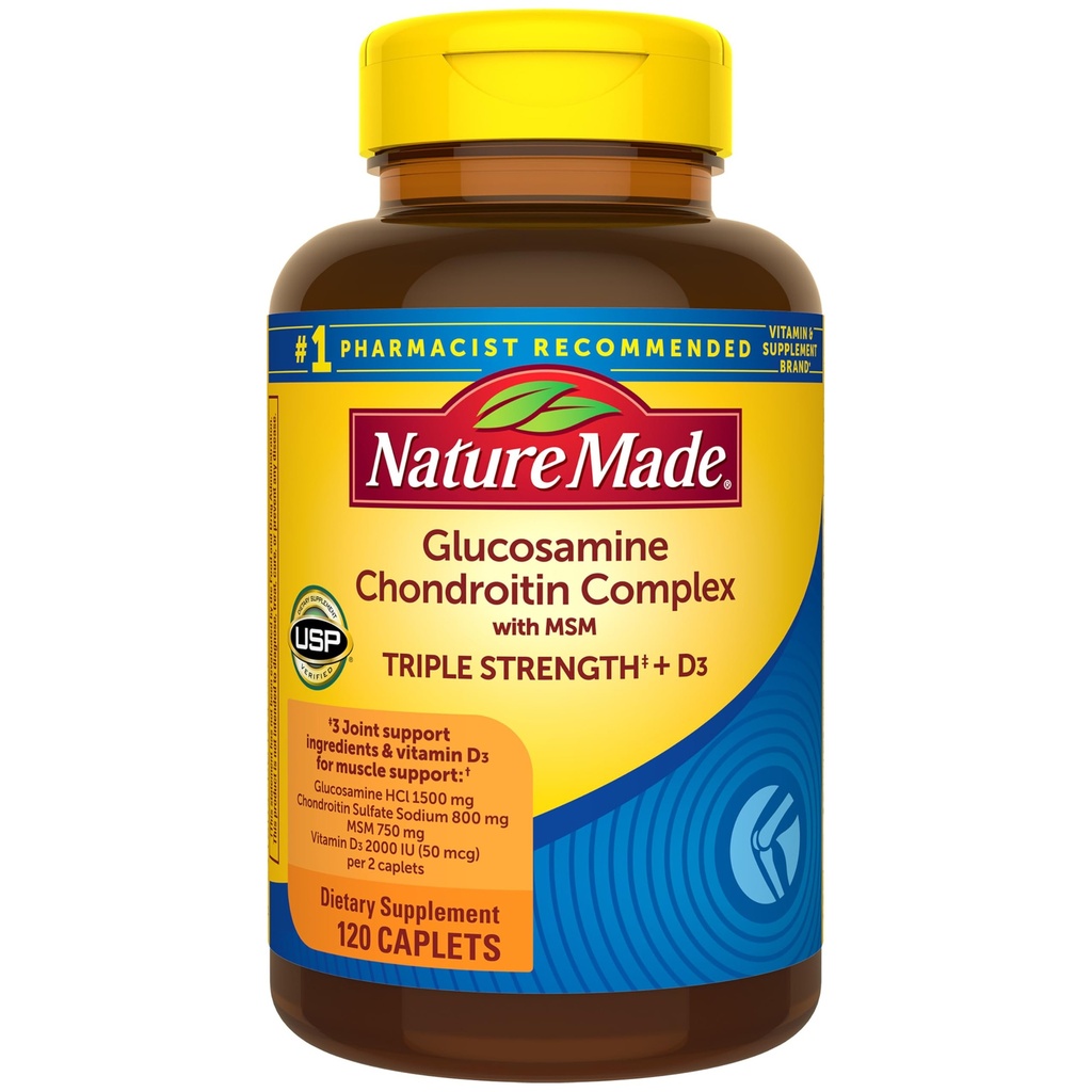 Nature Made Glucosamine Chondroitin Kompleks with MSM, Diyetsel Supplement for Joint Support, 120 Caplets, 60 Day Supply