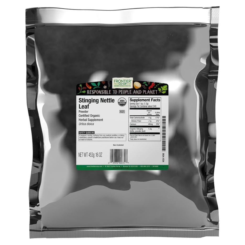 Frontier Co-op Organik Zemin Nettle Leaf Toz, Kosher | 16 Ounce (Paket 1)