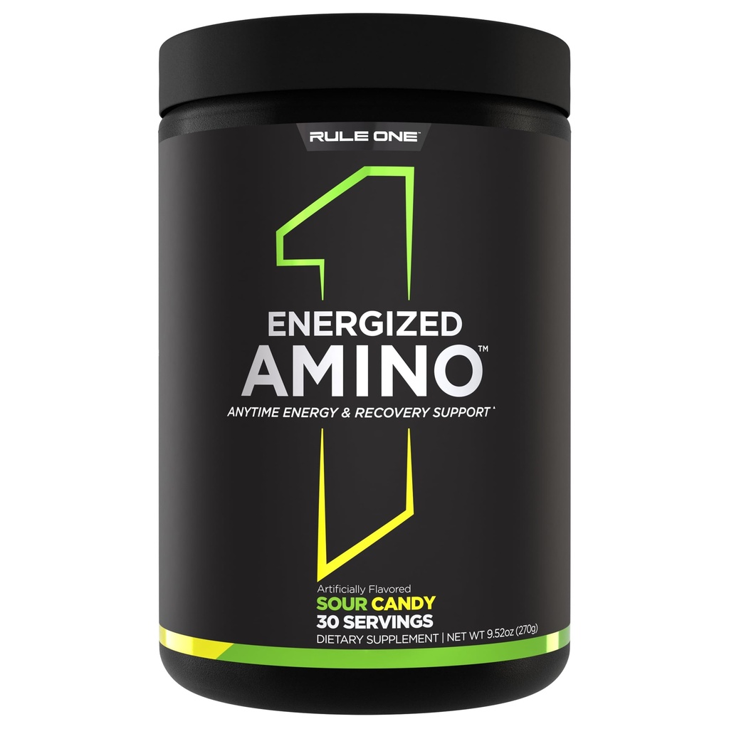 Kural 1 Enerjilenmiş Amino – Herhangi Bir Zaman Enerji ve Kurtarma Desteği BCAAs, Glutamine, Citrulline, Beta Alanine ve Caffeine'den Yeşil Kahve & Çay Broşürleri (30 Hizmet, Sour Candy)