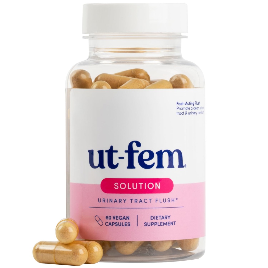UT-Fem Solution - Fast-Acting Urinary Tract Flush for Women, Proaktif UTI Support, Temizleme ve Konfor, Klinik-Strength D-Mannose, Cranberry, ve Doğal Malzemeler - 60 Vegan Capsules