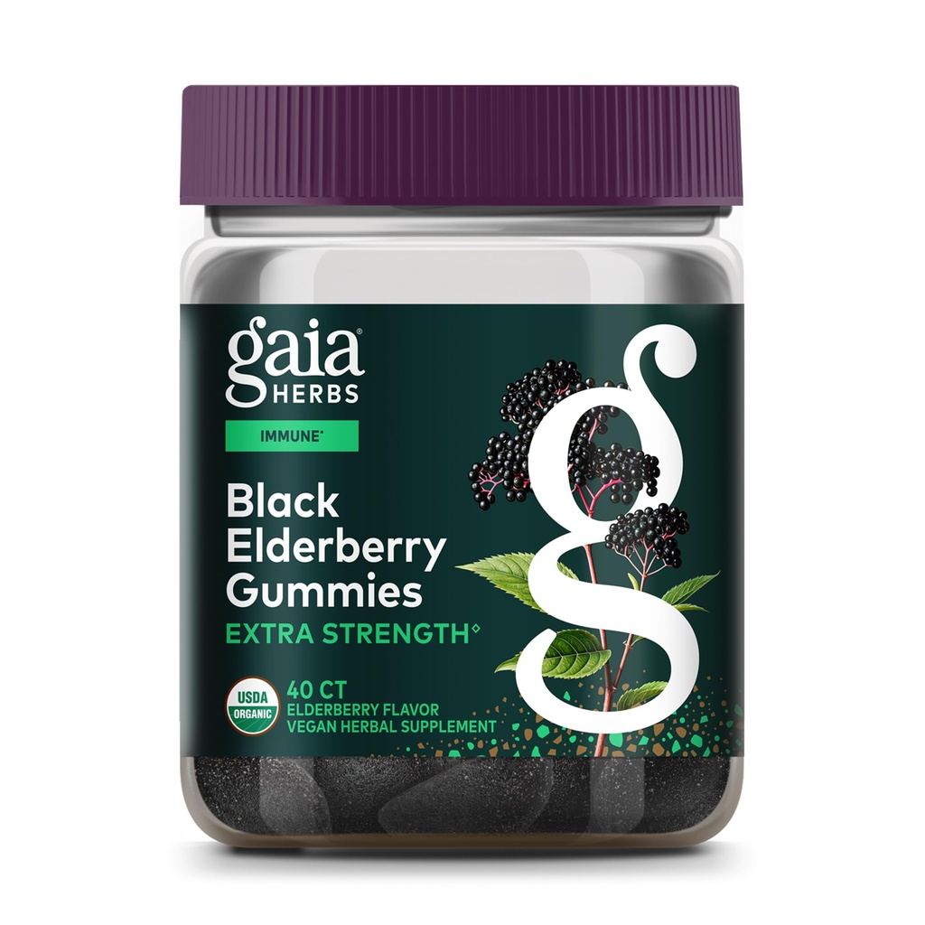 Gaia Herbs Black Elderberry (Sambucus Nigra) Ekstra Güçlü Gummies - Delicious Immune Support Supplement - Made with Certified Organic Black Elderberries for Immune System Support - 40 Gummies