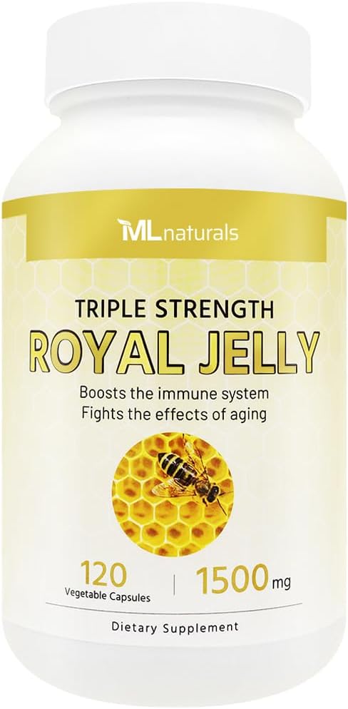 ML Naturals Royal Jelly 1500 mg 120 Sebze Kapsülleri,% 6 (27 mg) 10HDA ile Eşdeğer. Freeze-Dried, Gluten Free, NSF-Cerrec & cGMP-Compliant