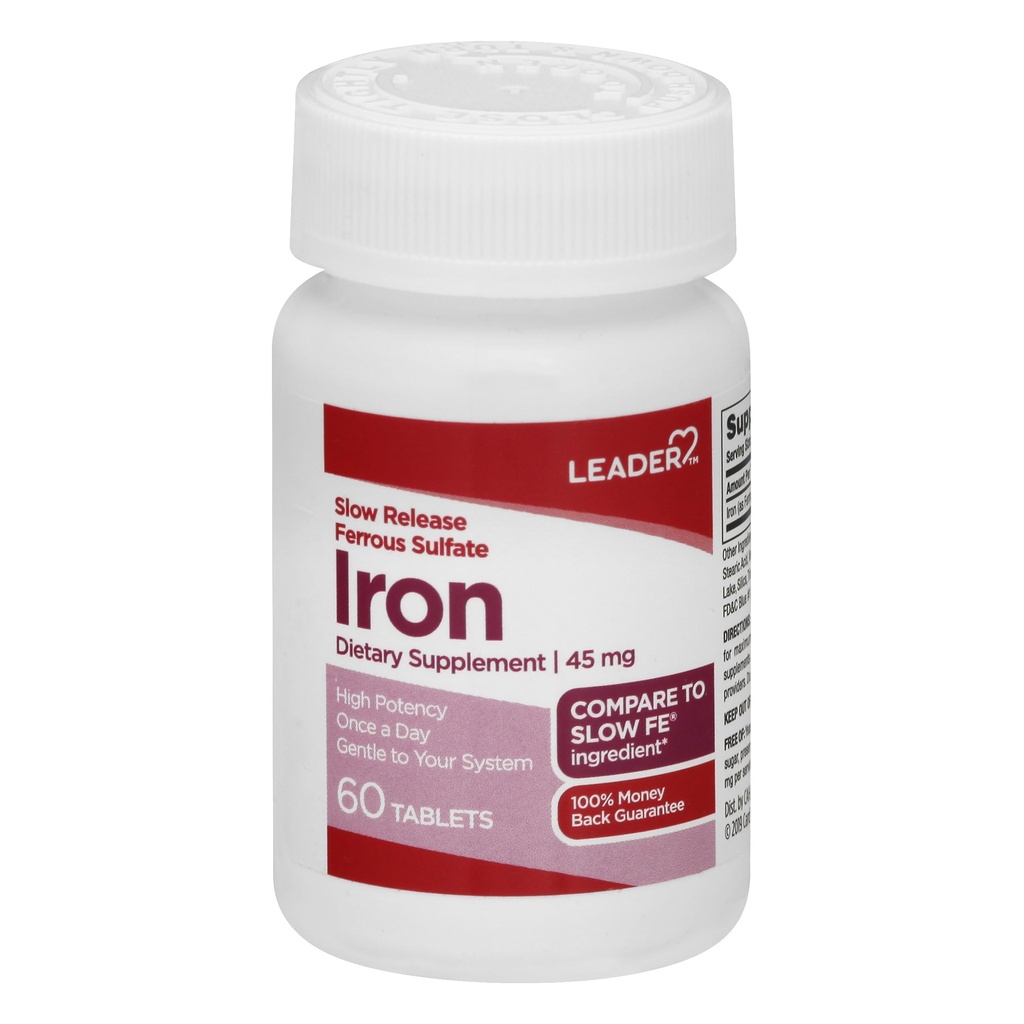 Lider Yavaş Yayın Iron 45MG Tabletleri 60 Ct. Stomach Destekleri Red Blood Hücreleri