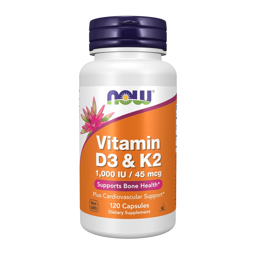Şimdi Tamamlar, Vitamin D-3 & K-2, 1.000 IU/45 mcg,Plus Cardiovascular Destek *, Supports Bone Health*, 120 veg Capsules