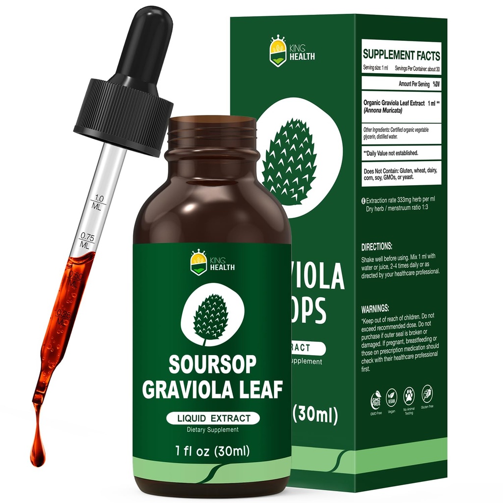 Organik Soursop Graviola Leaf Ekstraksiyon | Soursop Bitters Sıvı | Yüksekorpsiyon, Geliştirilmiş Bioavailability | Vegan, Non-GMO, Gluten Free | Immune Support | 1 Fl Oz