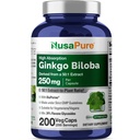 NusaPure Ginkgo Biloba 50:1 Ekstraksiyon, 250 mg Veggie Caps 200 Capsules (Vegetarian, Non-GMO, Vegan) Bioperine