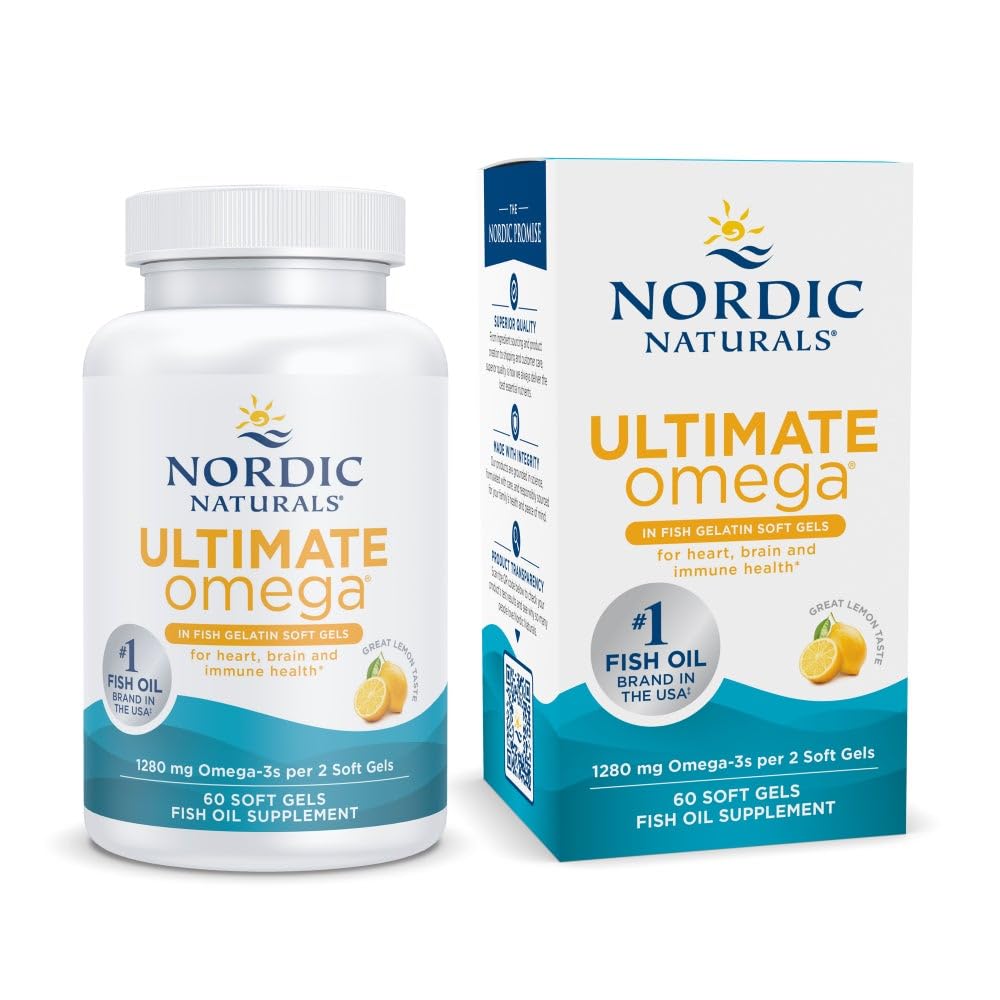 Kafka Naturals Ultimate Omega in Fish Gelatin, Lemon Flavor - 60 Soft Gels - 1280 mg Omega-3 - Yüksek Lisans Balık Petrol Tamamı - EPA & DHA - Beyin ve Kalp Sağlığı - Non-GMO - 30 Servisler