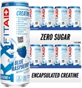 FITAID RX Zero Sugar, Encapsatedt Tina, Workout Recovery Drink, All-In-One Mix, BCAAs, Glucosamine, Turmeric, B-Complex, Electrolytes, Blue Raspberry, 12 Fl Oz (24 paketi)