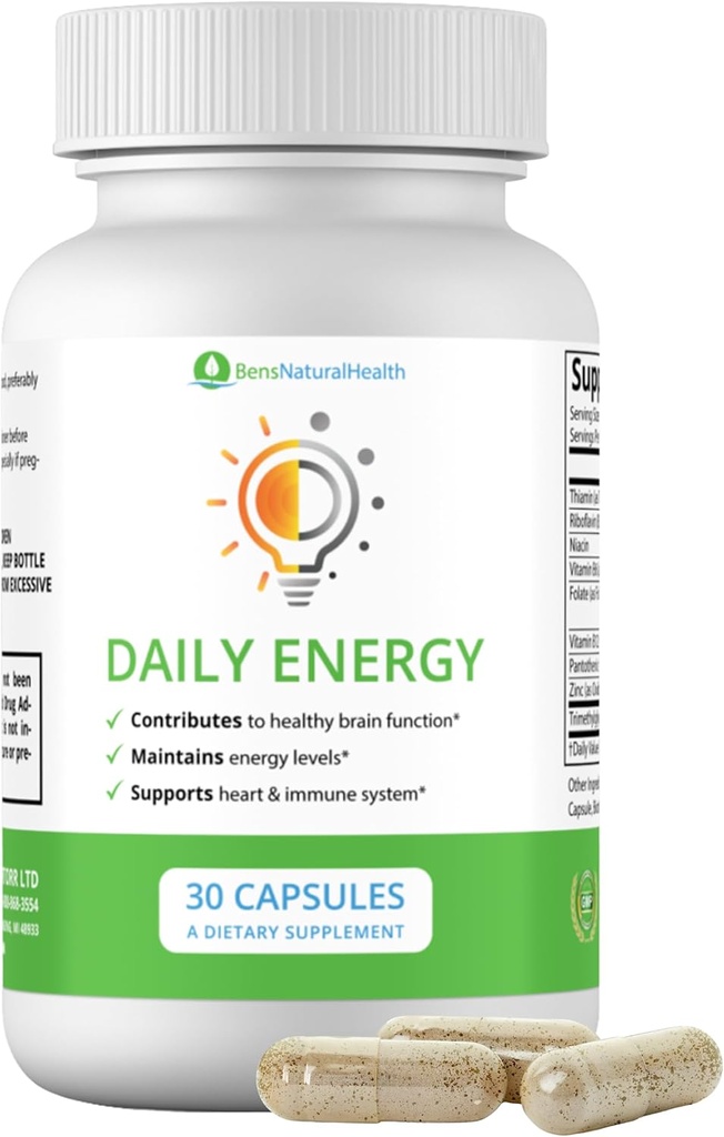 Ben Doğal Sağlık Günlük Enerji B-Vitamin Kompleksi ile Doğal Enerji, Stres, Focus & Immune Desteği, 30 Capsules