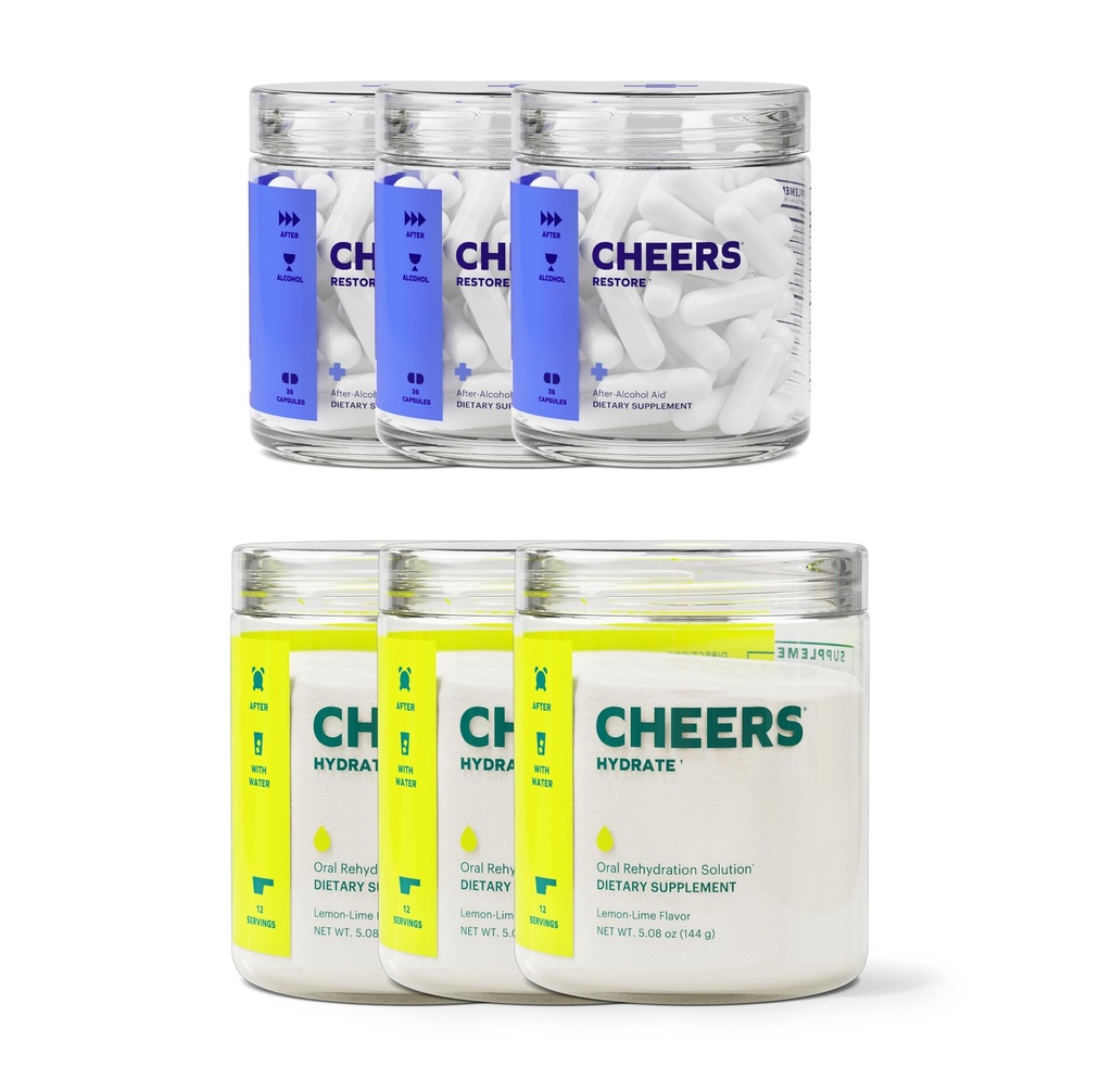 Cheers Classic Combo | Restore + Hydrate | Rehidrat & Feel Better After Drink | DHM, L-Cysteine, B-Vitamins, Electrolytes | 12 Dos Every | Liver Support | Elektrolyte Supplements