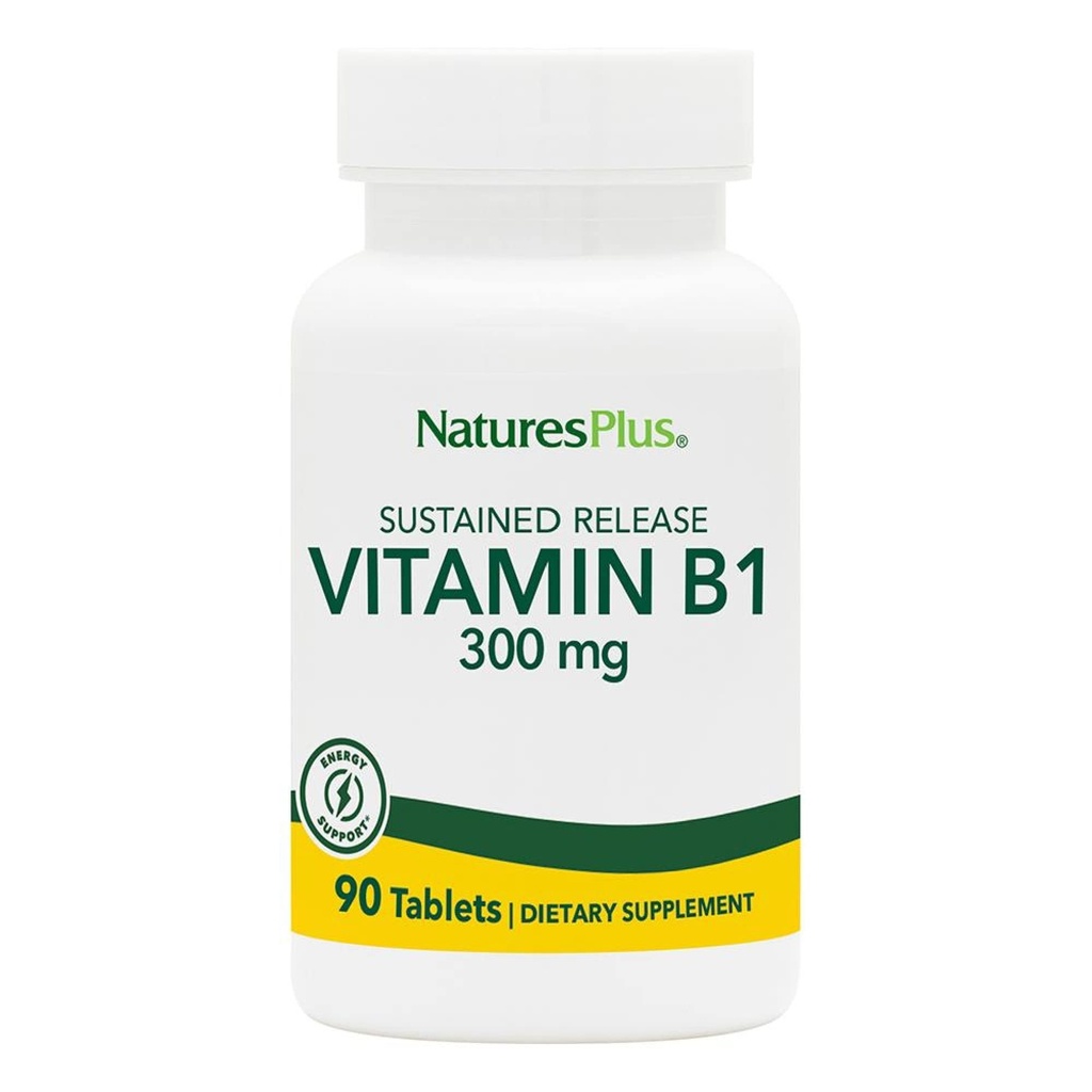 Natures Plus Vitamin B1 (Thiamin HCI), Sustained Release - 300 mg, 90 Vejetaryen Tabletler - Gluten-Free - 90 Hizmetler