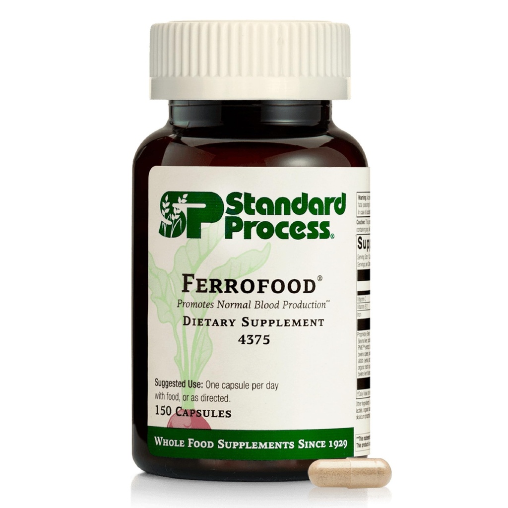 Standart Süreç Ferrofood - Blood Health Supplement - Enzyme Support with Vitamins B12, C, & Iron - Non-Dairy & Non-Soy - 150 Capsules (40 Hizmet)