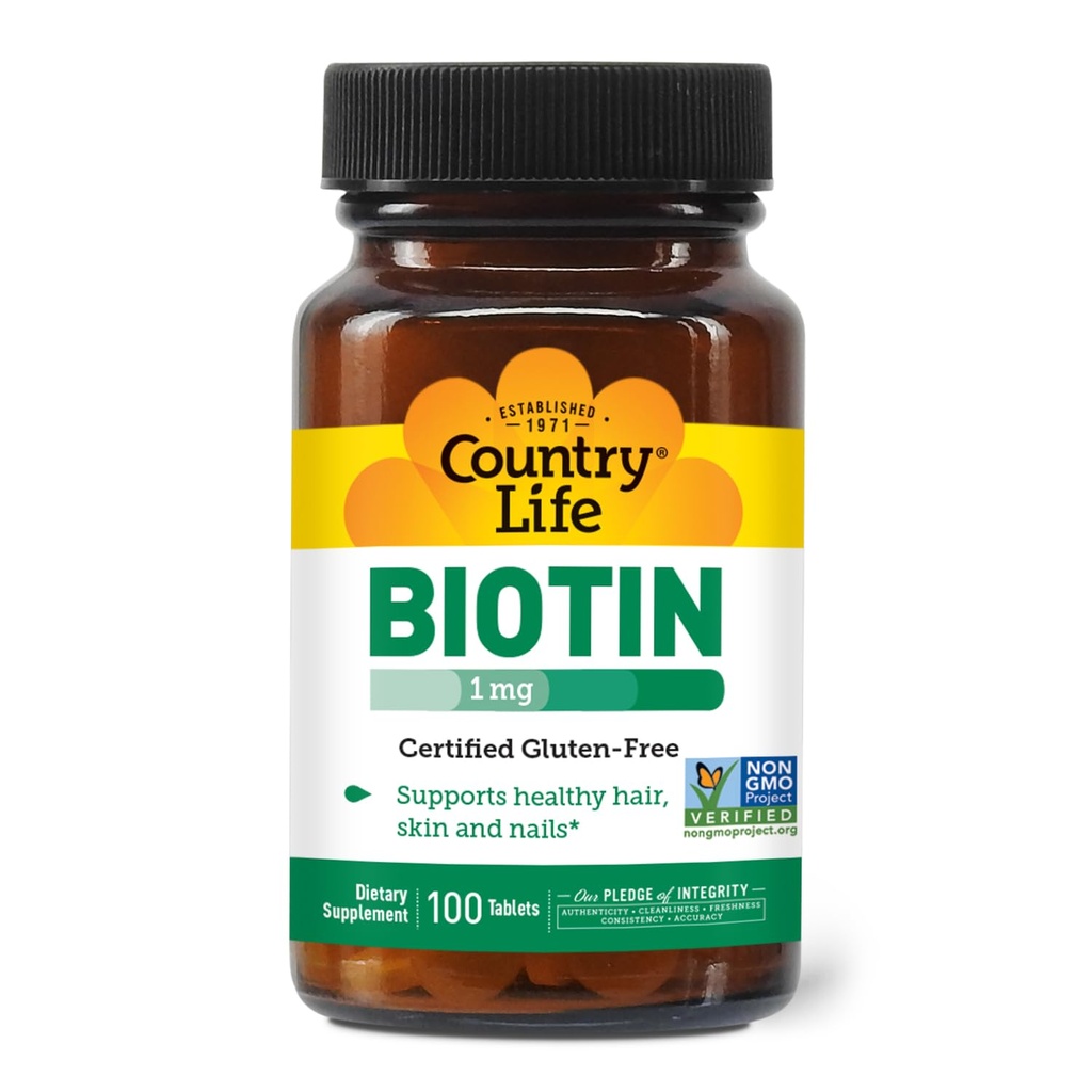 Ülke Life Biotin 1mg Sağlıklı Saç, Skin & Nails, 100 Tablet, Sertifikalı Gluten Ücretsiz, Onaylı Vegan, Onaylanmamış Helal, Non-GMO