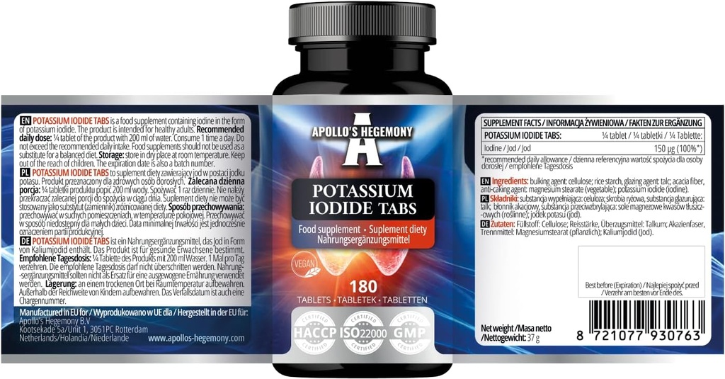 Portion başına 150 mcg - 180 Vegan Tablet - 720 Hizmet - Optimal Gland Fonksiyonl ve Enerji Metabolism için - Apollon Hegemony tarafından Diyet Supplement