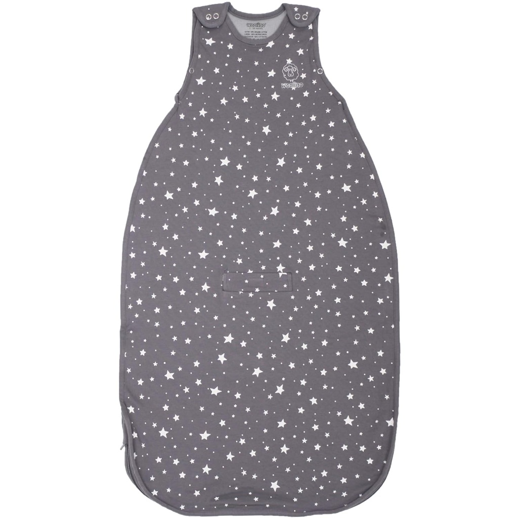 Woolino Toddler Sack, 4 Sezon, Merino Wool ve Organik Pamuk, Bebek Uyku Bag, 2-4 Yıl, Yıldız Gray