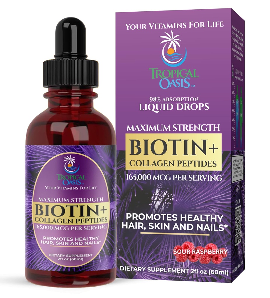 En Güçlü 165,000 · Sıvı Biotin & Collagen Drops – Kadınlar ve Erkekler için Saç Büyümesi için Vitaminler – Sağlıklı Saç Saç Saçları Destekler, Tavşanlı Skin & Güçlü Çığlar – 98 Absorpsiyon, Non-GMO, 60 Hizmetler