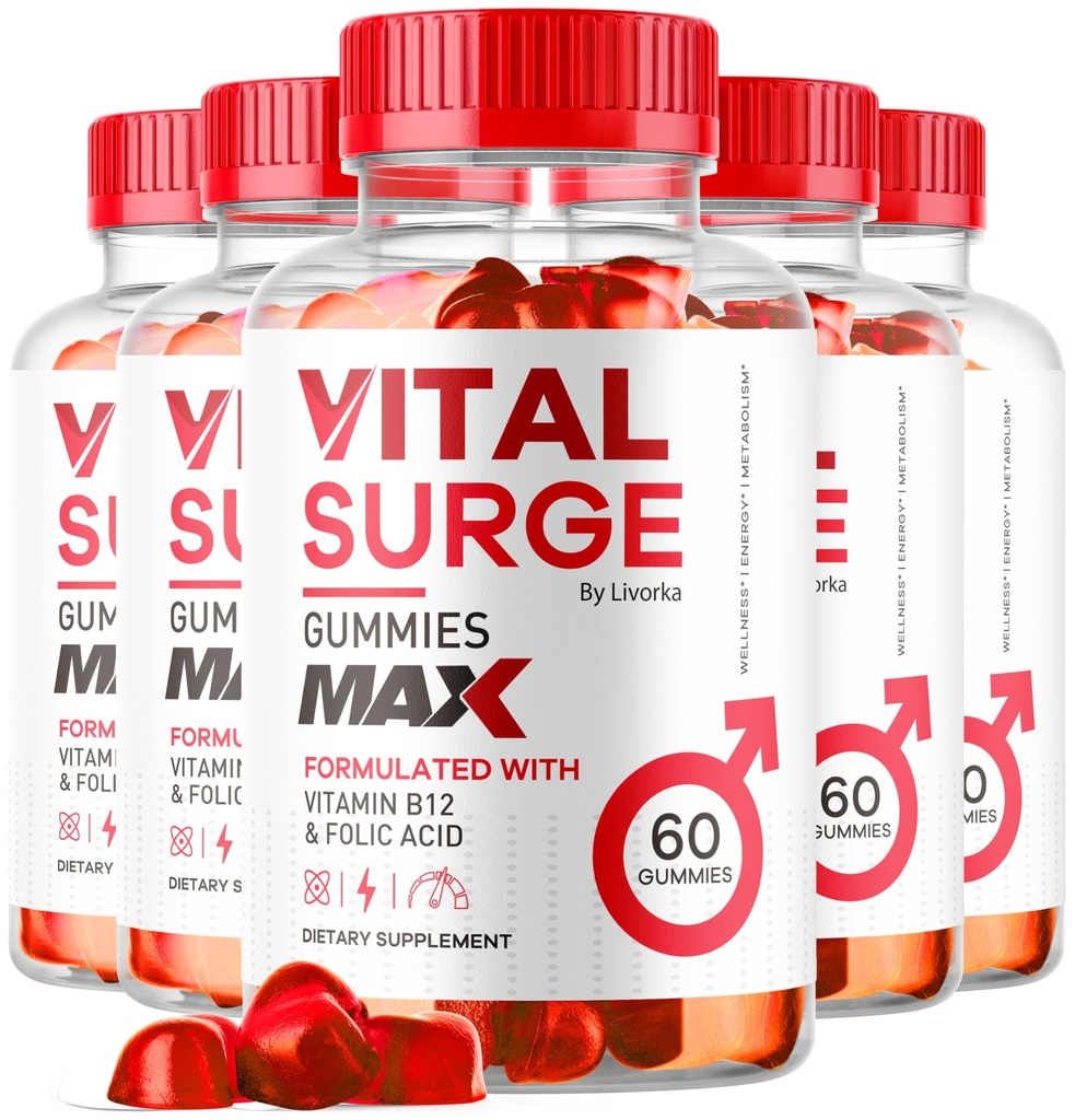 (5 Pack) Vital Surge MAX, VitalSurge Gummies MAX for Men Support, 1050 MG Advanced Max Strength Formula, Male Performance, Vital SurgeMAX Mens
