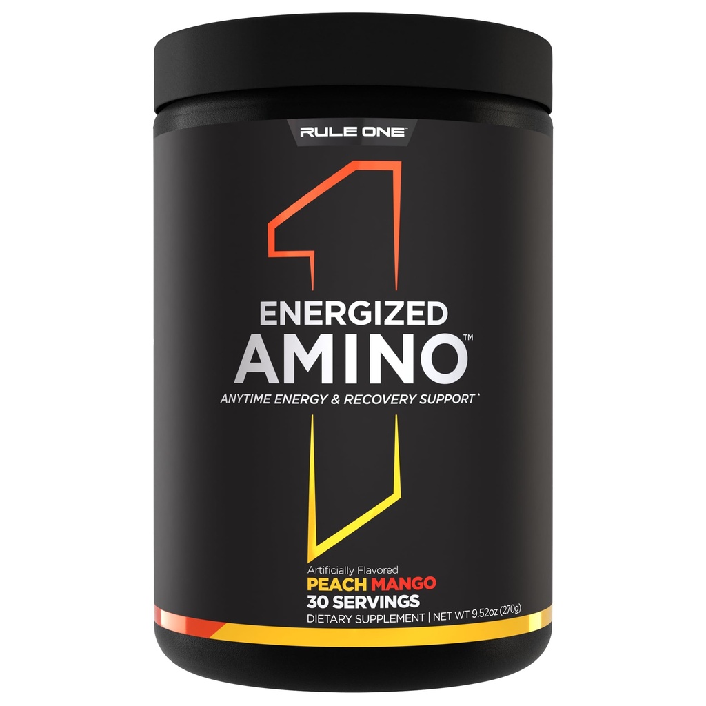 Kural 1 Enerjilenmiş Amino – Herhangi Bir Zaman Enerji ve Kurtarma Desteği BCAAs, Glutamine, Citrulline, Beta Alanine ve Caffeine'den Yeşil Kahve & Çay Yaprakları (30 Hizmet, Peach Mango)