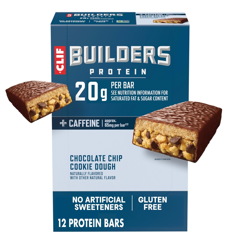 KBÜTÜNLER + Caffeine protein Bars - Chocolate Chip Cookie Dough Flavor - 20g Plant bazlı Protein - Gluten Free - Non-GMO - Low Glycemic - No Yapay Sweeteners - 2.4 oz. (12 Pack)