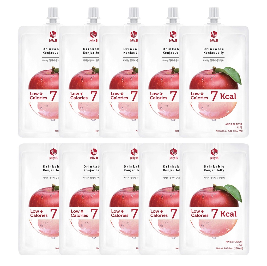 JELLY B İçecekable Konjac Jelly (10 150 ml Paketler) - 0 Gram Şeker, Sadece 6 kcal Her Paketler (Apple)