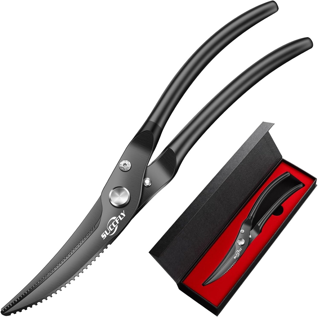 Mutfak Shears Heavy Duty, Premium Kitchen Scisssors paslanmaz Steel, 8.8" Poultry Shears Ultra Sharp for Bone Chicken Meat, Food Scissors Anti-Slip Handle, Black Titanyum Plad, Spring Loaded