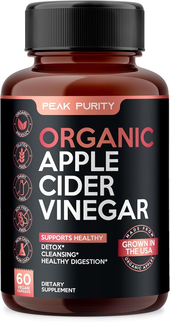 100% Organik Raw Apple Cider Vinegar Capsules - Natural Detox Gut Cleanse & Health Digestion - Tasteless & Easy to Swallow - Ekstra Güçlü ACV Pills - 1000 mg
