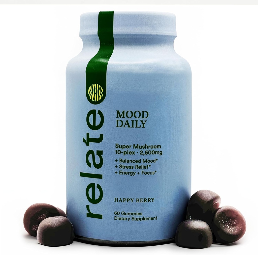 Mood Daily Happy Berry Gummies - Dengeli Mood & Cognitive Support için Super Mushroom Kompleksi - 60 Kont